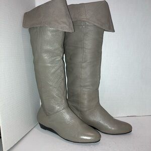 Chinese Laundry Taupe Leather Knee High Boots Small Wedge Women's Size 7.5M READ